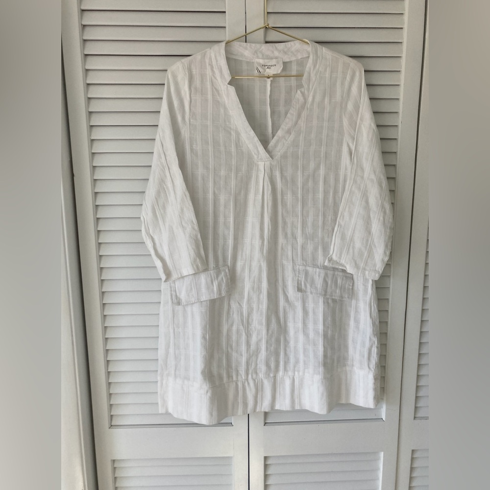 Tukernuck Pomander Place White Textured Cotton Tunic Blouse Size Small